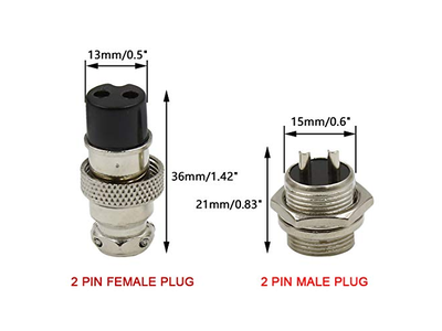 2 Pin Metal Male Female Panel Connector 16mm GX16-2P Aviation Plug Silver - (2 Sets)