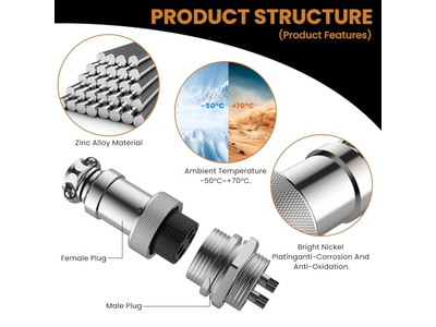 GX16 4Pin 16mm Circular Panel Metal Connector, Silver Aviation Plug Docking Male Female - 4 Set